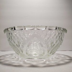 Vintage Firna Indonesia Pressed Glass Hearts and Flowers 10" Serving Bowl 1970s